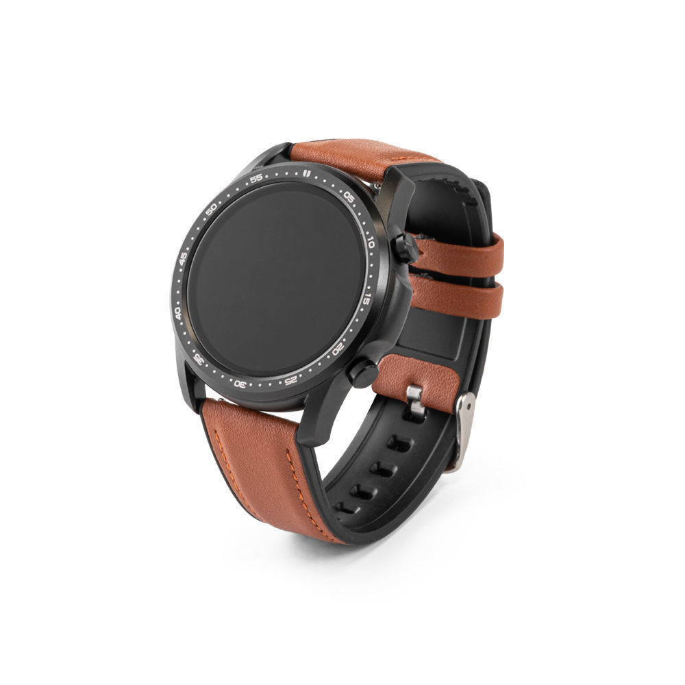 IMPERA is a smartwatch with a PU strap and touchscreen display.